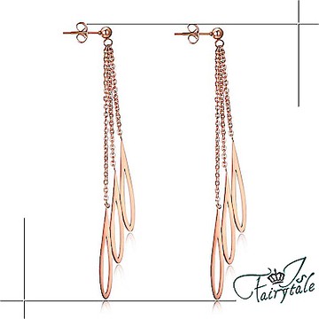 iSFairytale伊飾童話 孔雀羽毛 三層鈦鋼玫瑰金垂墜耳環