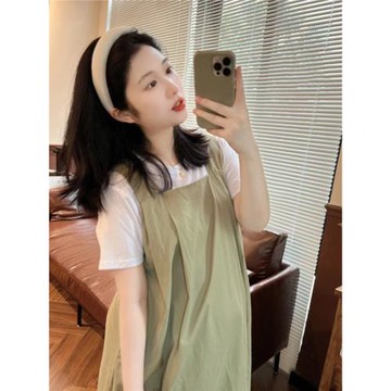 孕婦裝夏款兩件套連衣裙夏季2025新款寬松大碼裙子小個子套裝潮媽