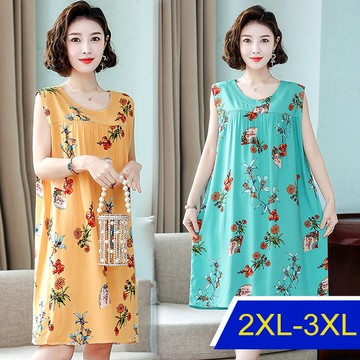 【韓國K.W.】KBN7244甜系好感進口棉綢印花多款任選(洋裝/連身裙/短袖/長裙/寬鬆/居家/休閒)