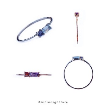 藍色托帕石紫水晶長方形戒指 #minimsignature R444