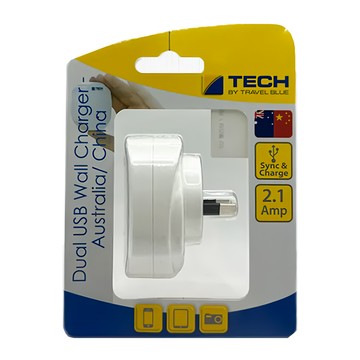 Travel Blue 英國藍旅 澳洲/紐西蘭 雙USB牆壁充電器 2.1Amp  5.5cm  白色  1個