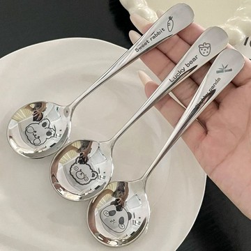 臺灣-出貨🔥316 食品級兒童寶寶 可愛卡通高顏值精緻圓頭湯匙 長柄吃飯湯匙 高顏值圓頭長柄吃飯湯匙