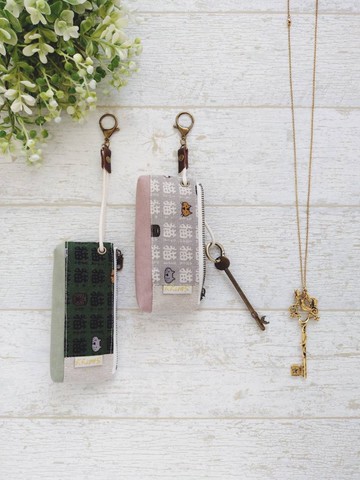 【KTG/三角磚鑰匙包(大)】貓咪貓咪貓 抹綠綠 玫粉灰 日本帆布