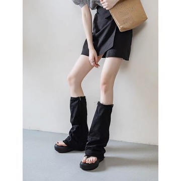 厚底夾趾褲管涼靴女2025新款夏季牛仔布小個子增高松糕長筒靴顯瘦