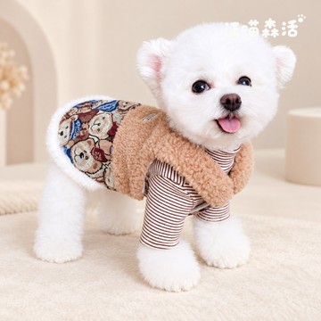 【汪喵森活－優惠出清💲】 油畫熊熊 吊帶裙 內裡加絨 保暖 狗衣服 比熊 博美 貓咪 小型犬 秋冬服飾 洋裝 寵物裙子
