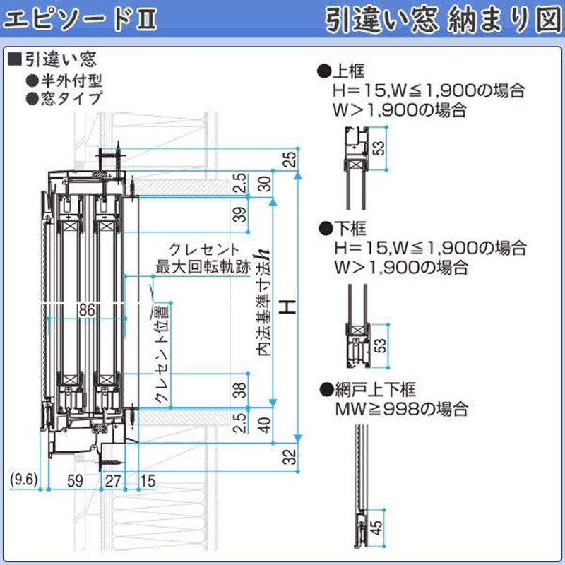 YKKAP窓サッシ 引き違い窓 エピソード2NEO-B 2枚建 半外付型：[幅870mm