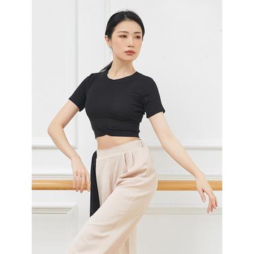共妍修身瑜伽肚皮現代舞蹈服女顯瘦短袖T恤藝考上衣形體訓練功服