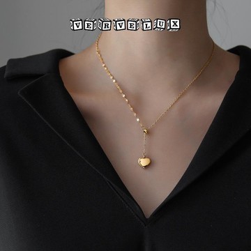 两件9.9折🔥臺灣出貨🔥可開發票✅簡約時尚精緻色愛心抽拉項鍊女百搭鎖骨鏈氣質個性潮韓國不掉色