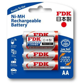 【FDK】2000mAh 3號AA 4入 高容量 低自放電 充電式 鎳氫電池(日本製 1.2V立即用)
