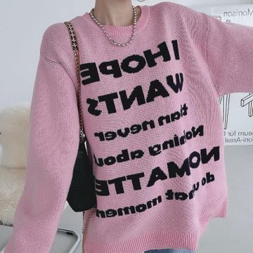 MOCO韓版chic時尚百搭英文字緹花保暖加厚保暖長版針織毛衣