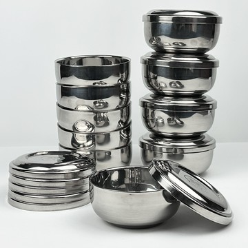 Hekins 雙層不鏽鋼餐碗含蓋組  10組  單色