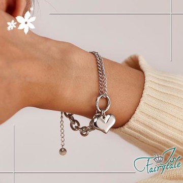 【伊飾童話】簡單的愛 歐美不對稱雙層麻花鈦鋼手鍊/銀色