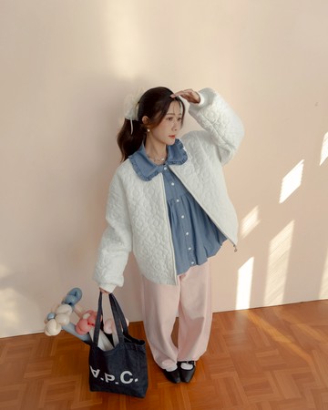 姵萱聯名 花花衍縫設計鋪棉外套