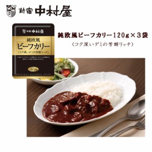 1000円ポッキリ 送料無料 新宿中村屋 純欧風ビーフカレー１２０ｇ×３袋 ビーフカリー カレー レトルト 保存食 お試し おすすめ 一人前