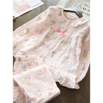 中大女兒童睡衣套裝全純棉紗布空調長袖家居服薄款短袖春夏季新品