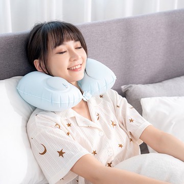 Comefree涼感按壓式充氣頸枕(2色)沁藍/淡粉