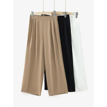 一絲牽6A桑蠶絲八分褲垂順重磅真絲彈力雙喬緞直筒闊腿褲休閑褲春