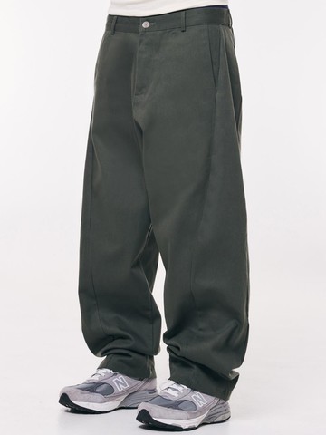 Curved Wide Cotton Denim Pants_Khaki