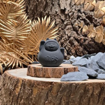 【不倒翁招財招福貓】圓滾滾幸運貓(中) 炭錢黑