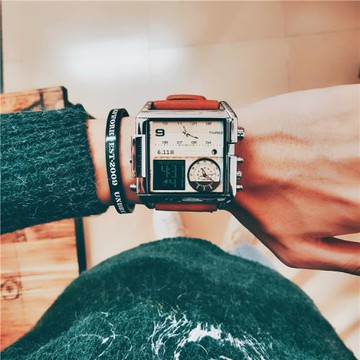 歐美霸氣街頭大表盤方形手表男夏季高級感網紅氣質名牌多功能腕表