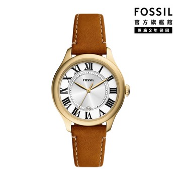 【FOSSIL 官方旗艦館】Gilmore 優雅金飾羅馬數字女錶 棕色真皮錶帶手錶 38MM ES5397
