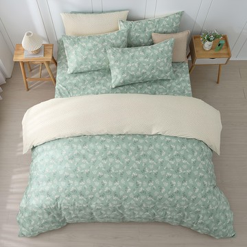 鴻宇寢飾 Hong Yew Bedding 8 x 7純棉被單 King Size 台灣製  菲歐娜 綠色 + 白色