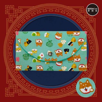 摩達客◉春節開運招財◉台灣製MIT可愛柴犬Q飯糰花布紅包袋(兩色可選)單入錢包