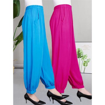 春夏中老年女褲大碼寬松棉綢闊腿燈籠褲休閑民族風廣場舞蹈女長褲