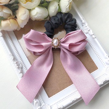 鑽飾長尾蝴蝶結髮圈大腸圈-煙燻粉色