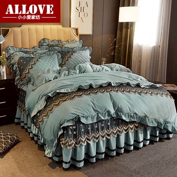 水晶絨床裙式四件套夾棉加厚床罩4件套秋冬保暖被套床上用品