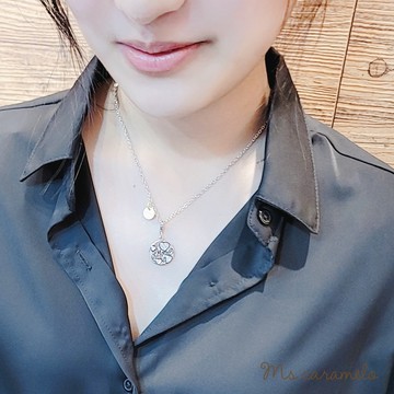 【焦糖小姐 Ms caramelo】Family 愛心項鍊 鋯石項鍊 雙面配戴項鍊 (K白款)