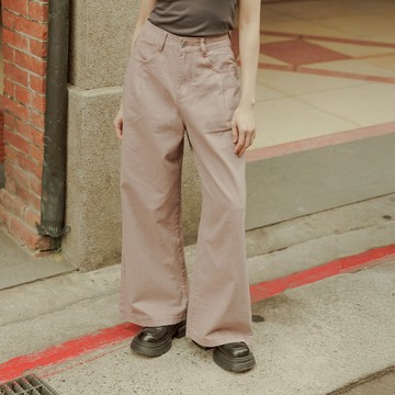 QUEENSHOP_S 女裝 休閒水洗落地斜紋長褲 三色售 S/M/L 現+預 【04101987】