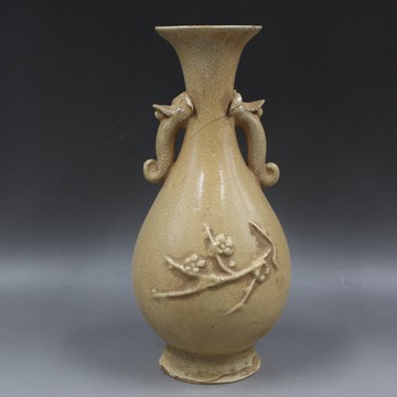 宋湘湖窯白瓷浮雕冰梅紋玉壺春瓶仿古老貨瓷器家居擺件古董古玩1入