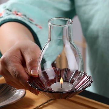 歐式復古透明禪意玻璃防風燭臺蠟燭罩紅色燭光晚餐茶幾餐桌擺件