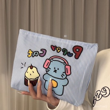 臺灣出貨🔥原創少女通懃藍色條布丁百搭高顔值大容量化妝收納外出洗漱包