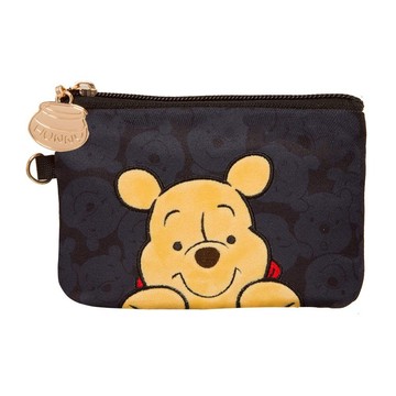 【Disney】小熊維尼萌萌頭-票卡零錢包-黑 PTD23-E5-21BK