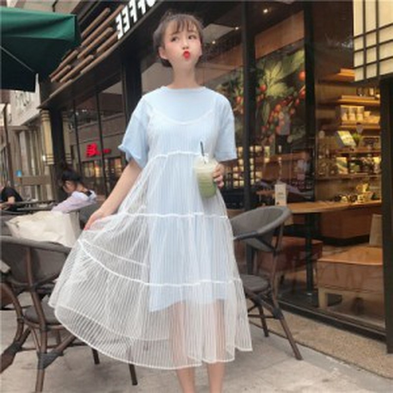 レディース ワンピース 夏 ワンピース ｔシャツワンピ 半袖 ラウンドネック シースルー メッシュ チュール キャミソール レイヤード きれ 通販 Lineポイント最大1 0 Get Lineショッピング