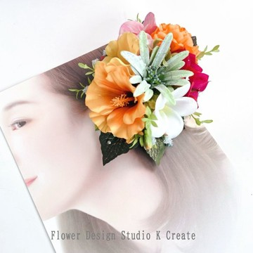 適合草裙舞、婚禮♡橘色扶桑花與雞蛋花髮夾 適合草裙舞、舞蹈、海外婚禮、九重葛