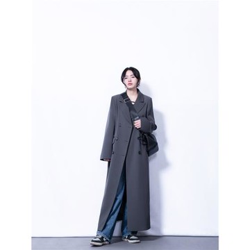 高個子超長款西裝風衣外套女春秋季韓版過膝寬松設計感到腳踝西服