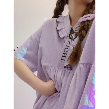 日系和服睡裙女夏季短袖提花棉中長款ins風夏天三麗鷗庫洛米睡衣