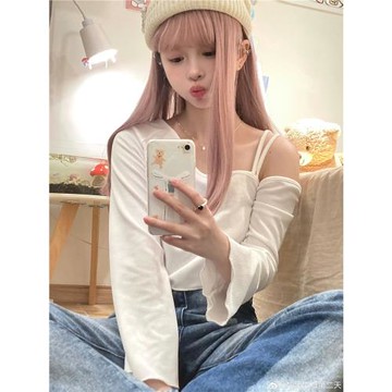 heather 不對稱 露肩 純欲 喇叭袖 T恤