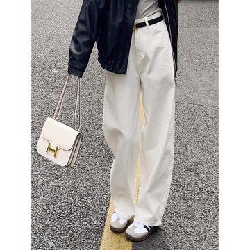 白色直筒牛仔褲女2025新款小個子高腰顯瘦垂感慵懶風拖地闊腿褲子