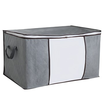 無紡布視窗衣物棉被收納袋 60x35x40cm 防塵 防潮 防蟲  灰色  3個