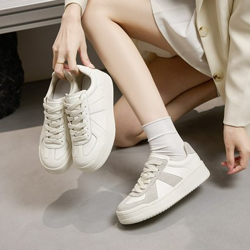 真皮小白鞋女2025春季新款厚底防滑圓頭舒適百搭女鞋休閑運動板鞋