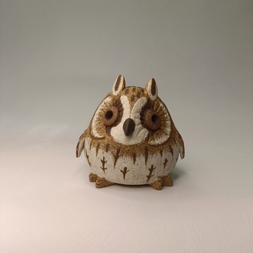 迷你Q版貓頭鷹-長耳鴞/陶藝品/原創