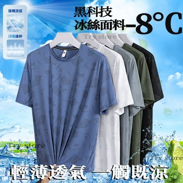 【台灣出貨】L-7XL大尺碼冰絲涼感短袖 速乾透氣短袖上衣 彈力短袖 運動短袖 排汗衫男 健身衣 迷彩T恤 短袖男