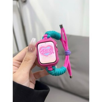 適用蘋果手表iwatch8表帶扭扭結尼龍撞色手繩applewatch7青藍玫粉