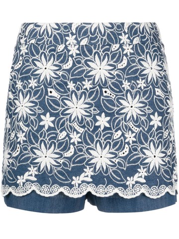 Maje - floral-embroidered shorts - women - Fabric - 34 - Blue