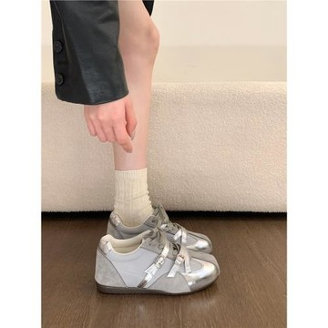 內增高厚底銀色德訓鞋女2026新款春季休閑板鞋芭蕾風小白鞋阿甘鞋