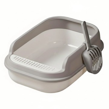 半封閉貓砂盆 PP材質 貓咪適用 附送貓砂鏟  馬卡龍白灰  1組  51.5 x 36 x 16cm